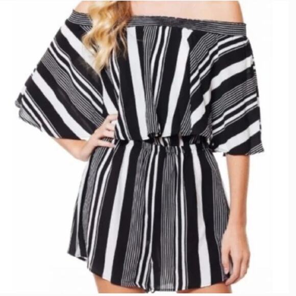 Show Me Your Mumu Rosarita Romper Black and White Stripe Womens Size Extra Small - Picture 2 of 9
